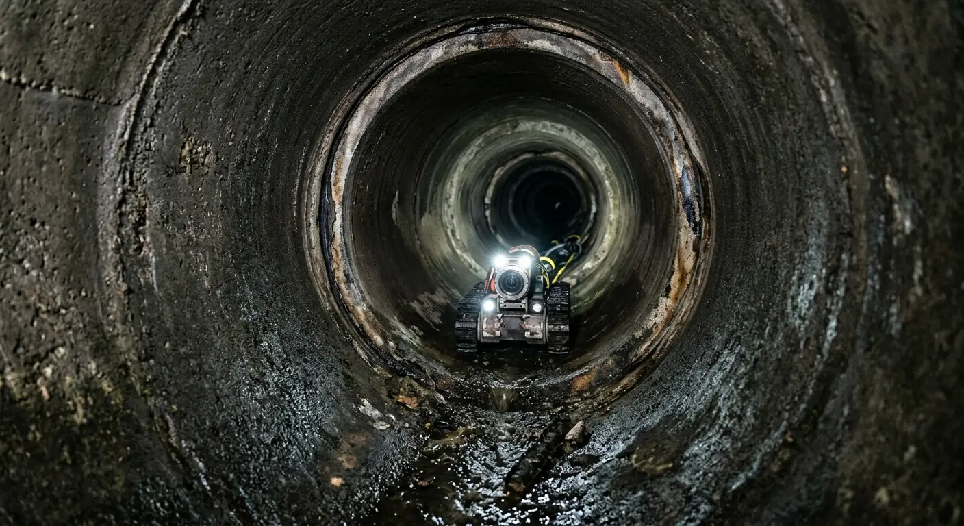 Robotic sewer camera inspecting pipe interior for Sewer Line Repair in New Kingman-Butler