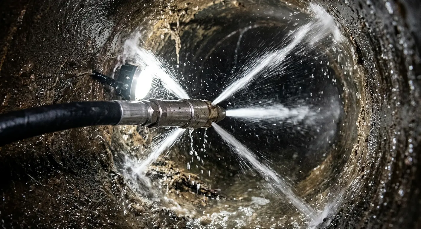 High-pressure hydro jetting nozzle cleaning sewer pipe for Trenchless Sewer Repair in New Kingman-Butler